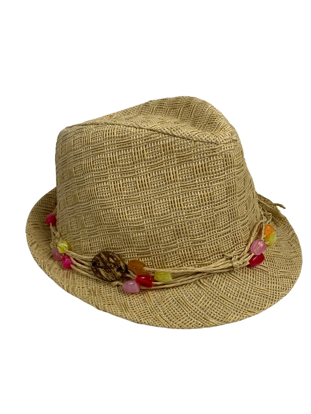 Panama Jack Tan Paper Fedora with Multicolor Bead Trim Women's Beach Hat Travel